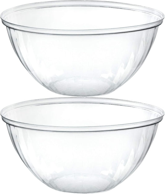 PLASTICPRO Disposable Round Crystal Clear Serving Bowls For Party Snack or Salad, Plastic Clear Chip Bowls, Candy Dish (2, 48 OUNCE)
