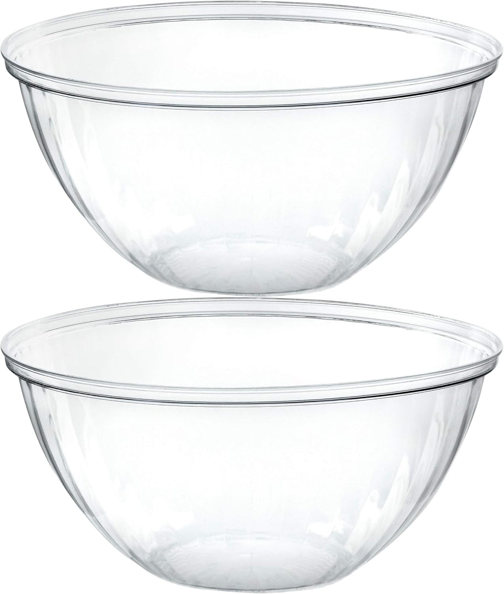 PLASTICPRO Disposable Round Crystal Clear Serving Bowls For Party Snack or Salad, Plastic Clear Chip Bowls, Candy Dish (2, 48 OUNCE)
