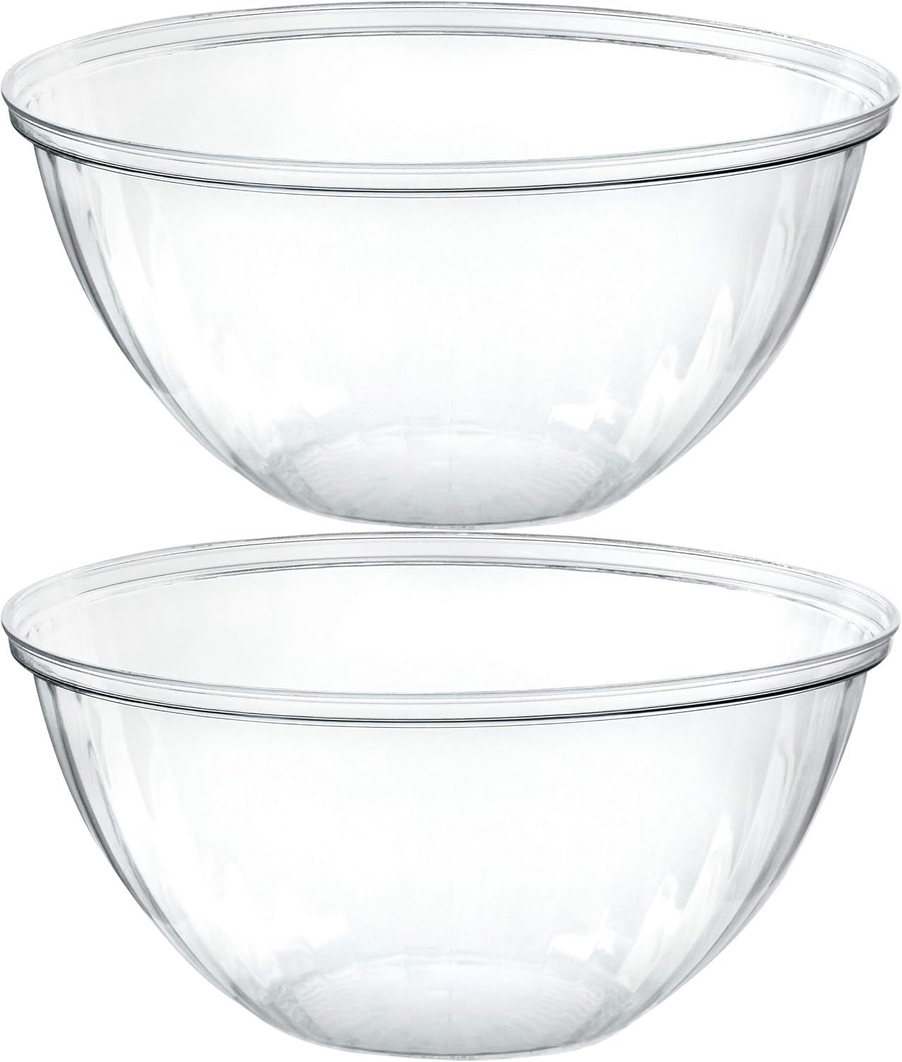 PLASTICPRO Disposable Round Crystal Clear Serving Bowls For Party Snack or Salad, Plastic Clear Chip Bowls, Candy Dish (2, 48 OUNCE)