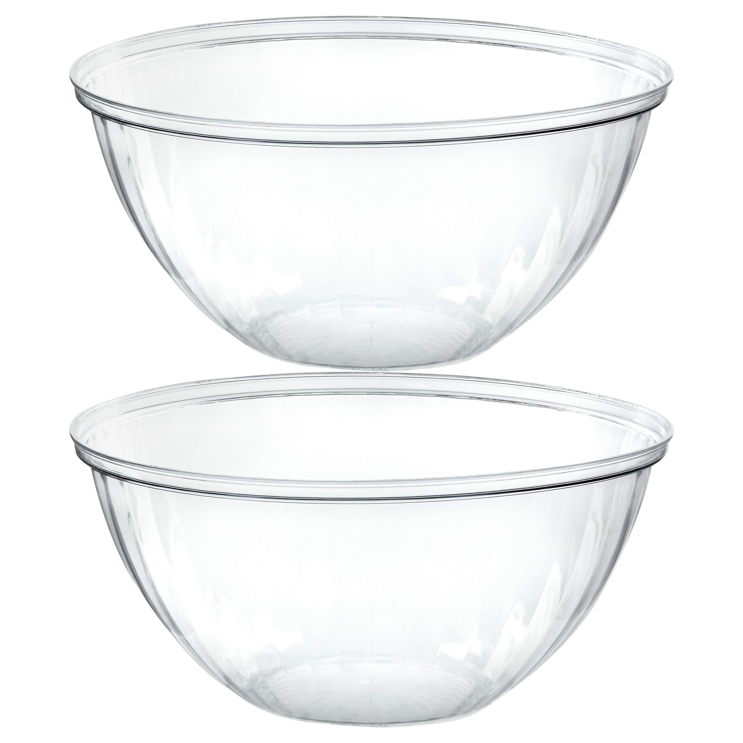 PLASTICPRO Disposable Round Crystal Clear Serving Bowls For Party Snack or Salad, Plastic Clear Chip Bowls, Candy Dish (2, 48 OUNCE)