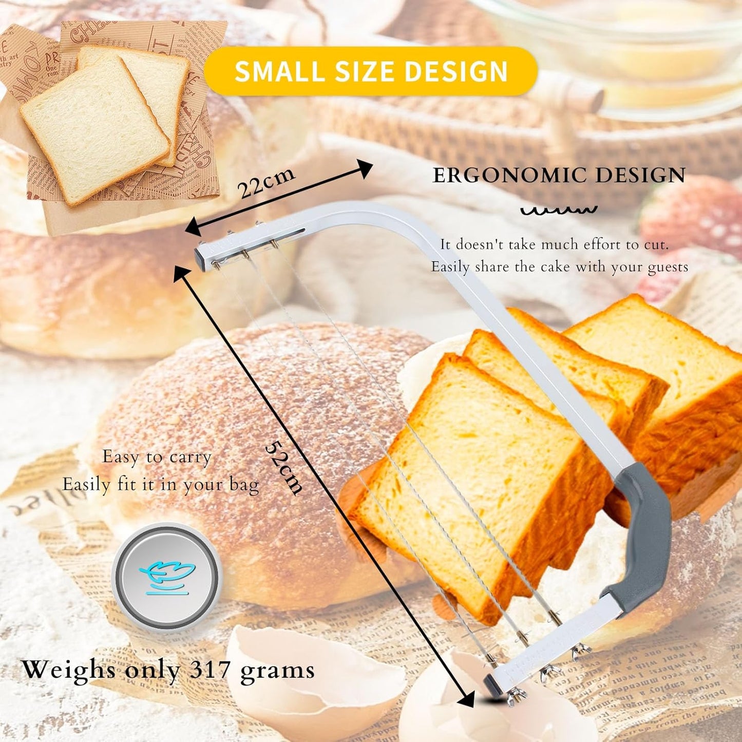 Gugxiom Adjustable Cake Leveler, Stainless Steel Baking Tools 3 Blades Cake Slicer Cutter, Professional Layer Slicer Cutter, Slicer Leveler Baking Tools for Wedding Birthday Layer Cakes