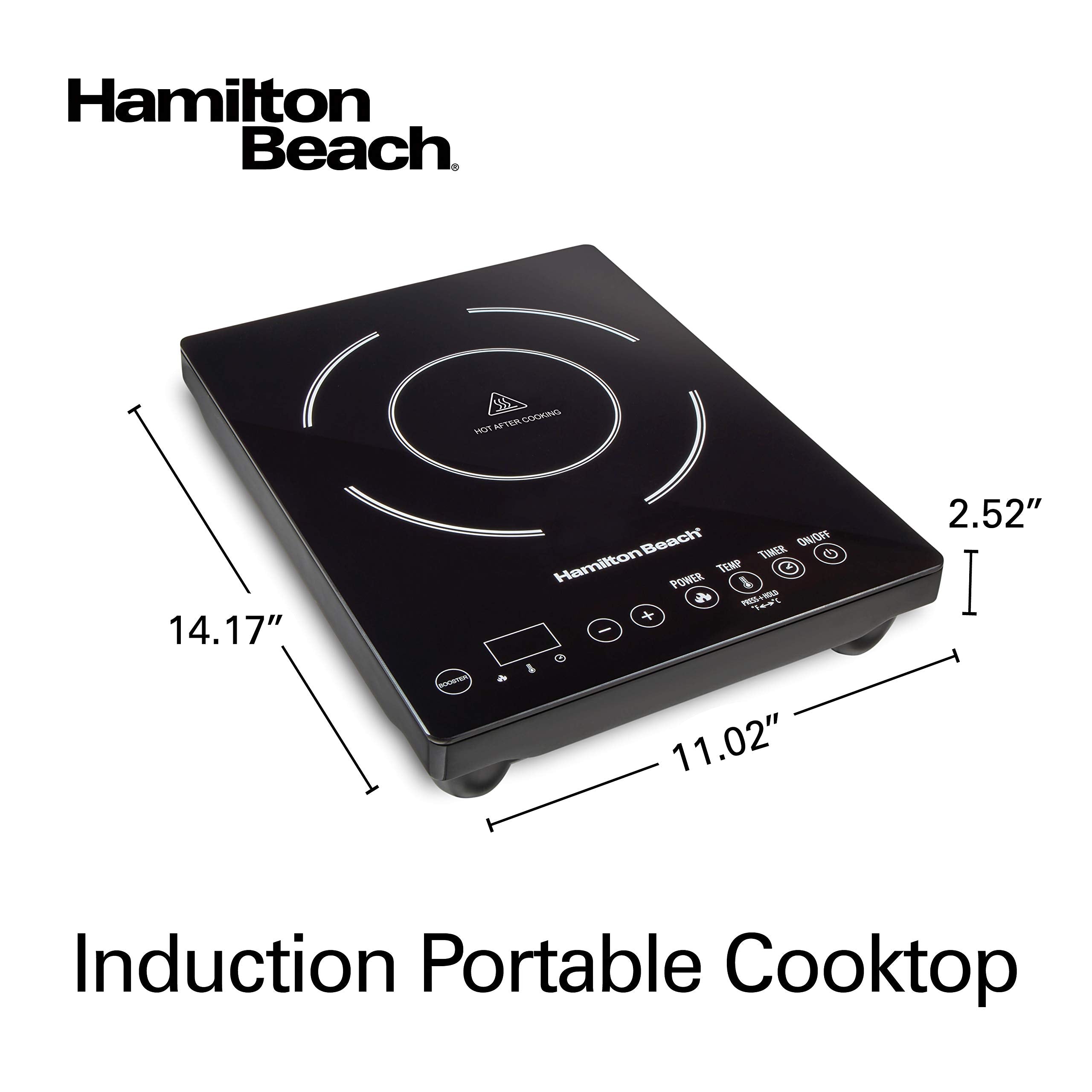 Hamilton Beach przenośna kuchenka indukcyjna z palnikiem na blacie i szybkim trybem nagrzewania, 1800 watów, 10 ustawień temperatury do 450°F, czarna (34104)