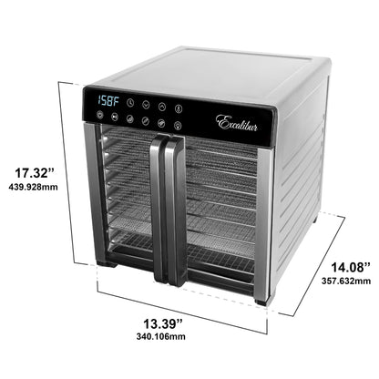 Excalibur Electric Food Dehydrator 8-Tray 7.2 Cu Ft Drying Space with Adjustable Temperature Control Stainless Steel Construction and Glass French Doors, 700-Watts, Stainless Steel