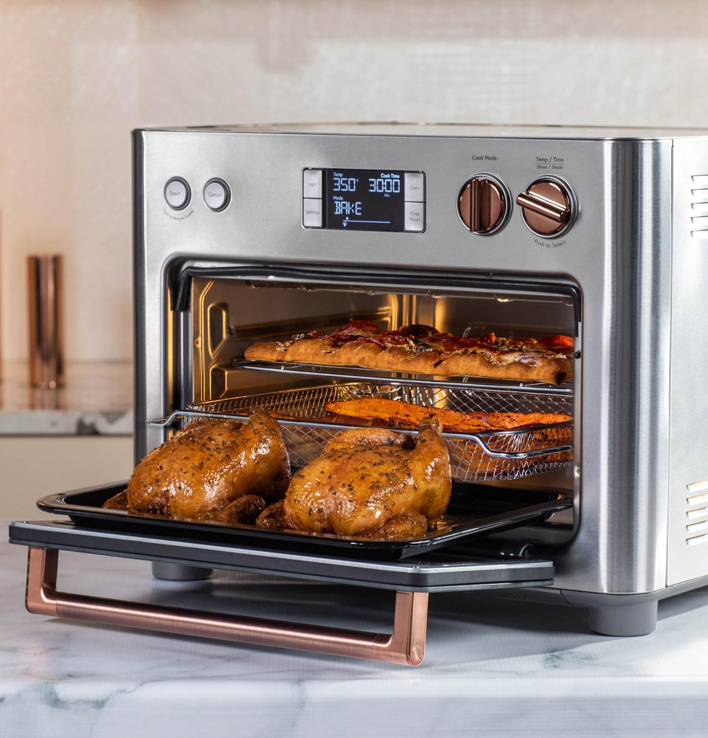 Café Couture Oven with 14 essential cooking modes, including Air Fry, CrispFinish, Bake, Broil, Roast, Toast, Pizza, WiFi & Smart Connected, Voice Control, Countertop Small Appliances, Steel Silver