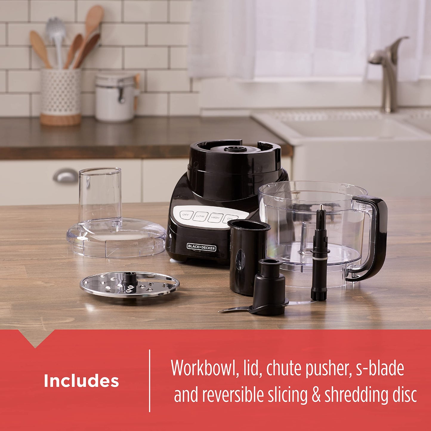 BLACK+DECKER Food Processor and Vegetable Chopper, Stainless Steel Blade, 8-Cup Capacity, 450W Power with Attachments to Grate, Shred, Slice, Mince, Grind, and Puree