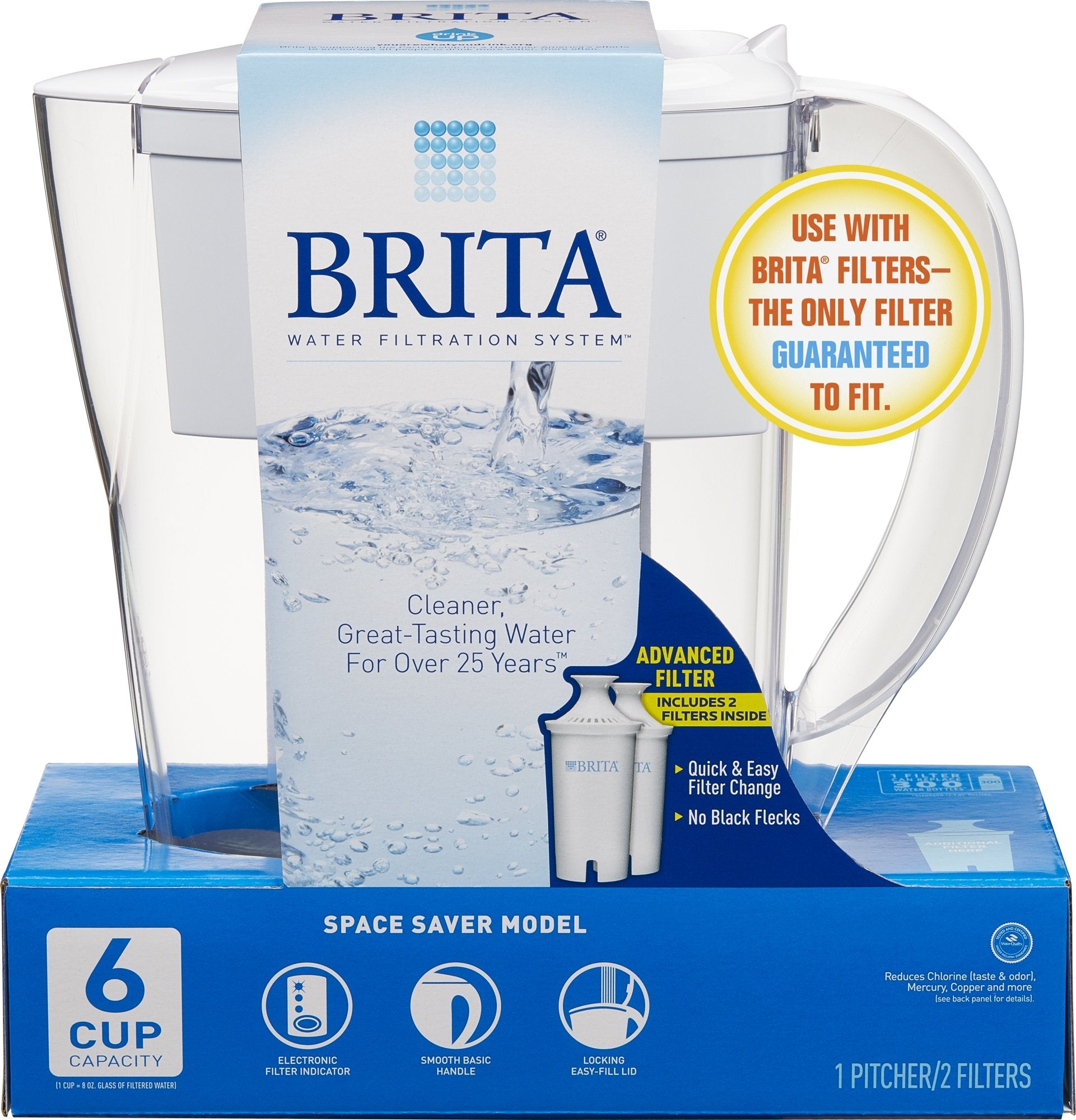 Dzbanek Brita Space Saver o pojemności 6 filiżanek z 2 zaawansowanymi filtrami w zestawie