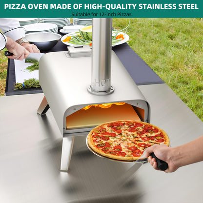 YITAHOME Wood Fired Outdoor Pizza Oven, 12" Portable Pellet Pizza Ovens with Pizza Peel & Pizza Cutter, Woodfire Pizza Maker for Outside Kitchen Cooking Stainless Steel Silver