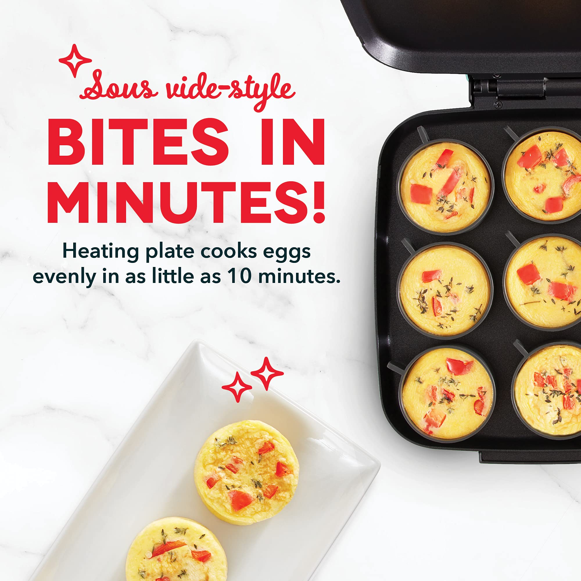 DASH Sous Vide Style Family Size Egg Bite Maker for Breakfast Bites, Sandwiches, Healthy Snacks or Desserts, Keto & Paleo Friendly (9 Servings), Aqua