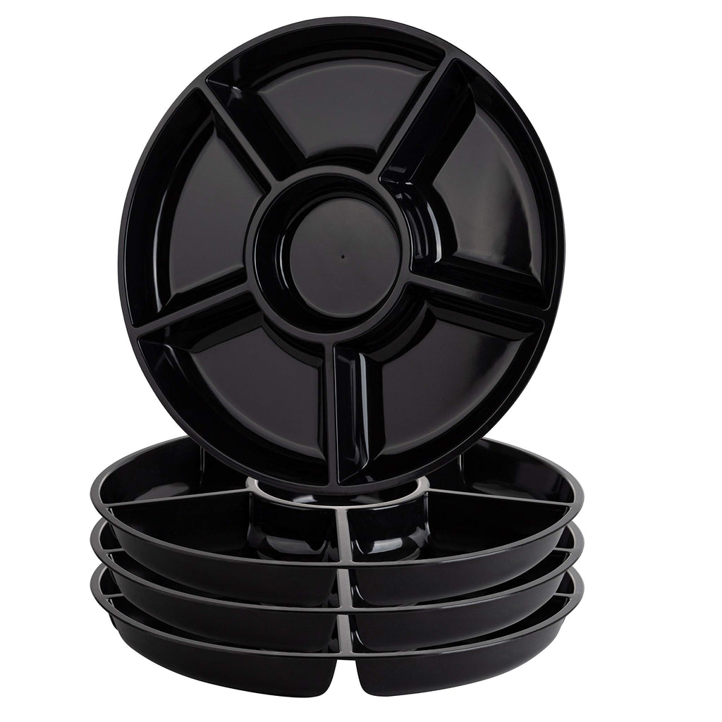 Plasticpro 6 Sectional Round Plastic Serving Tray/Platters Clear Pack of 2