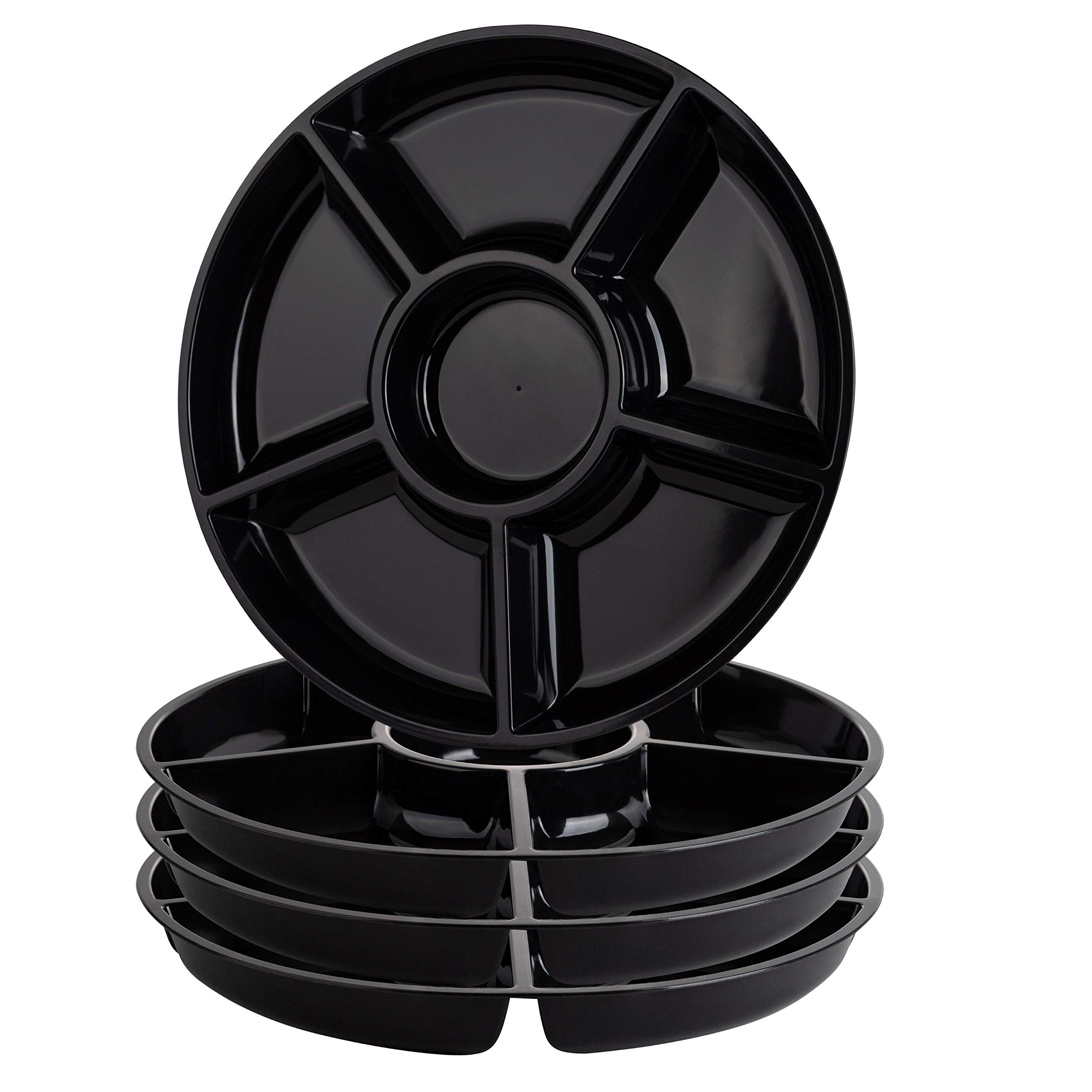 Plasticpro 6 Sectional Round Plastic Serving Tray/Platters Clear Pack of 2