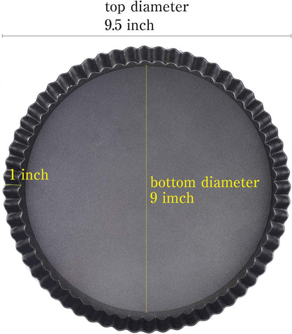 Tart Pan, 9 Inch Tart Pans, Non-Stick Removable Loose Bottom Carbon Steel 9In Tart Pan, The 9.5 Inches at the Top and 9 Inches at the Bottom, With a Depth of 1.1 Inches.