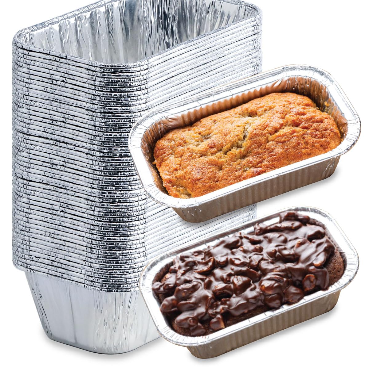 Spare Essentials (55 Pack) 1LB Mini Foil Loaf Pans - 1 Pound Disposable Aluminum Baking Pans for Individual Bread, Cake, Meatloaf - Small Loaf Pans with Liners, Small Bread Tins 6 x 3.5 x 2
