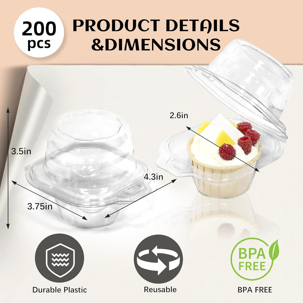 50 Pack Individual Cupcake Containers, Plastic Cupcake Boxes with Lids, Stackable and Reusable, Clear Design for Cupcakes, Muffins, Donuts, Salad Storage