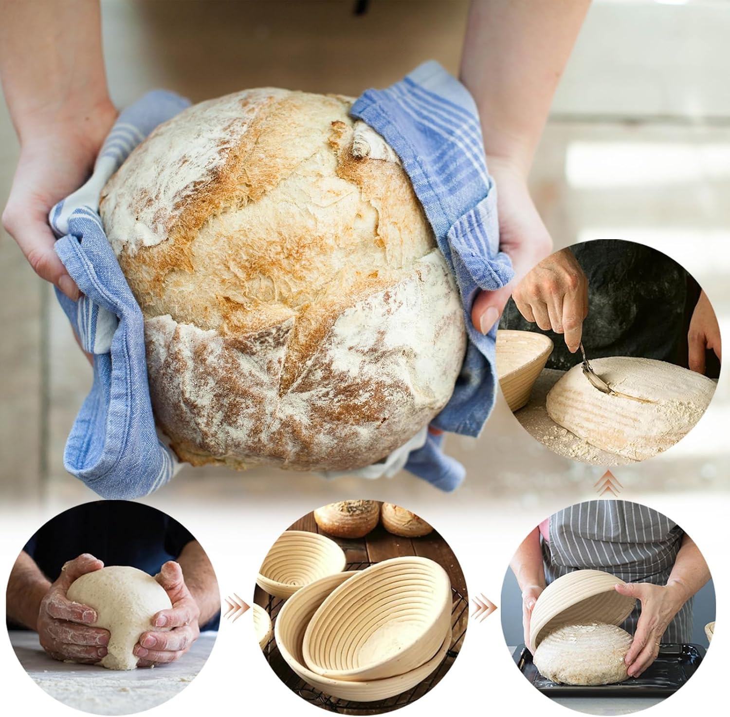 Banneton Bread Proofing Basket: 2 PCS Sourdough Proofing Basket with Liner - Round Banneton Basket for Baking