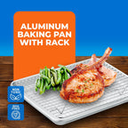 Baking Pan Set - 9" x 13" Aluminum Baking Pan with Stainless Steel Cooling Rack Set, PFOA, PFOS, PTFE Free, Recipe Booklet Included, Oven Safe Tray, Resist Heat Up To 500° F, Set of 2