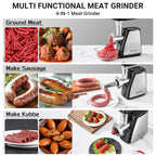 AAOBOSI Meat Grinder, 4-In-1 Meat Grinder Electric [2800W Max] with 3 Slice, Shred Blades,2 Blades,3 Plates,Sausage Stuffer,Kubbe Kit, for Home Kitchen Use, Stainless Steel