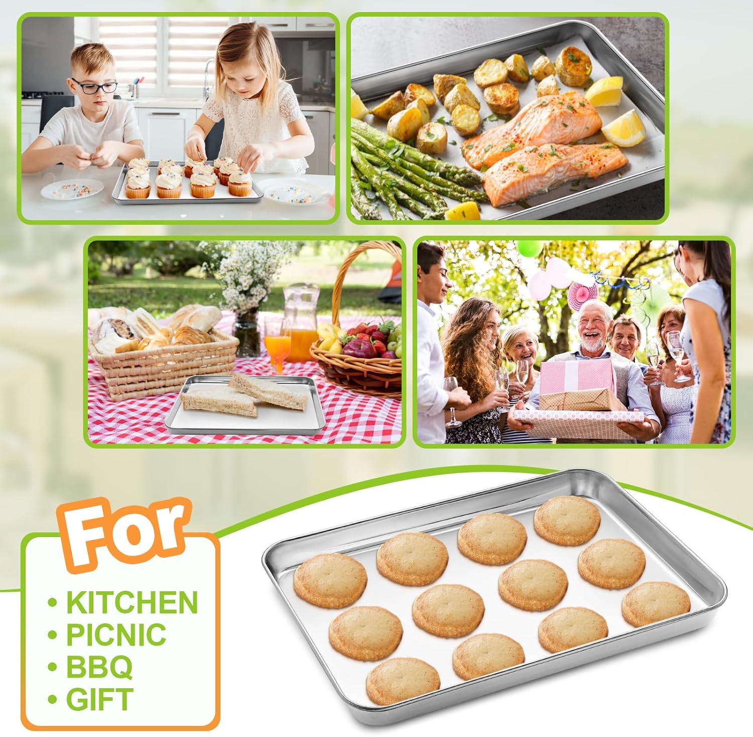 Quarter Sheet Pan Set of 4, CEKEE Stainless Steel Baking Sheet & Cookie Sheets for Baking, Baking Sheet Pan Oven Tray, Heavy Duty & Easy Clean Baking Pans Set - Size 12 x 10 x 0.98 Inch
