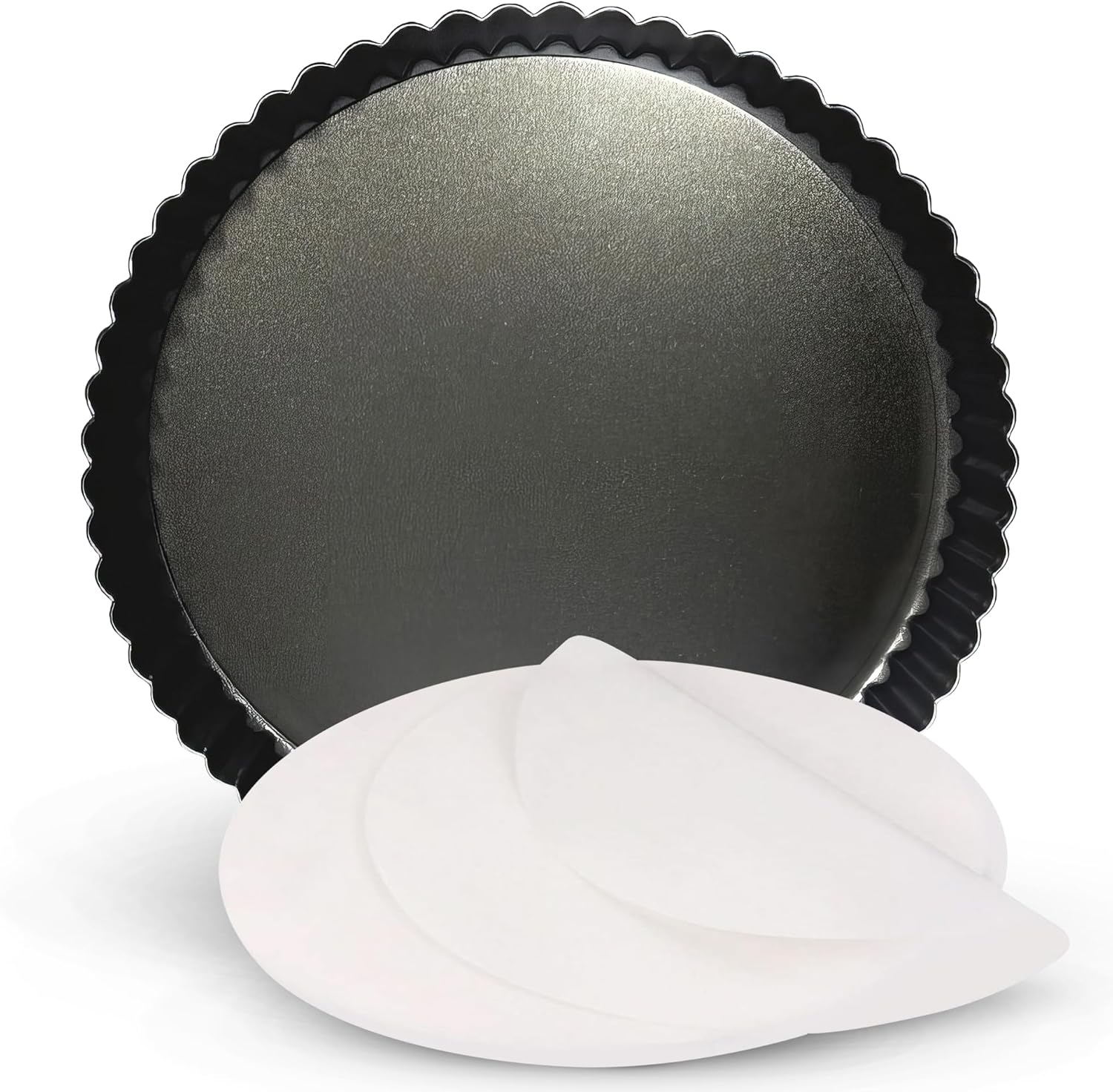 9 Inch Tart Pan with Removable Bottom – Non-Stick Deep Fluted Quiche and Pie Pan, Carbon Steel Loose Bottom Tart Pan, 9.5 Inch Top / 9 Inch Base, 1.1 Inch Deep Baking Pan