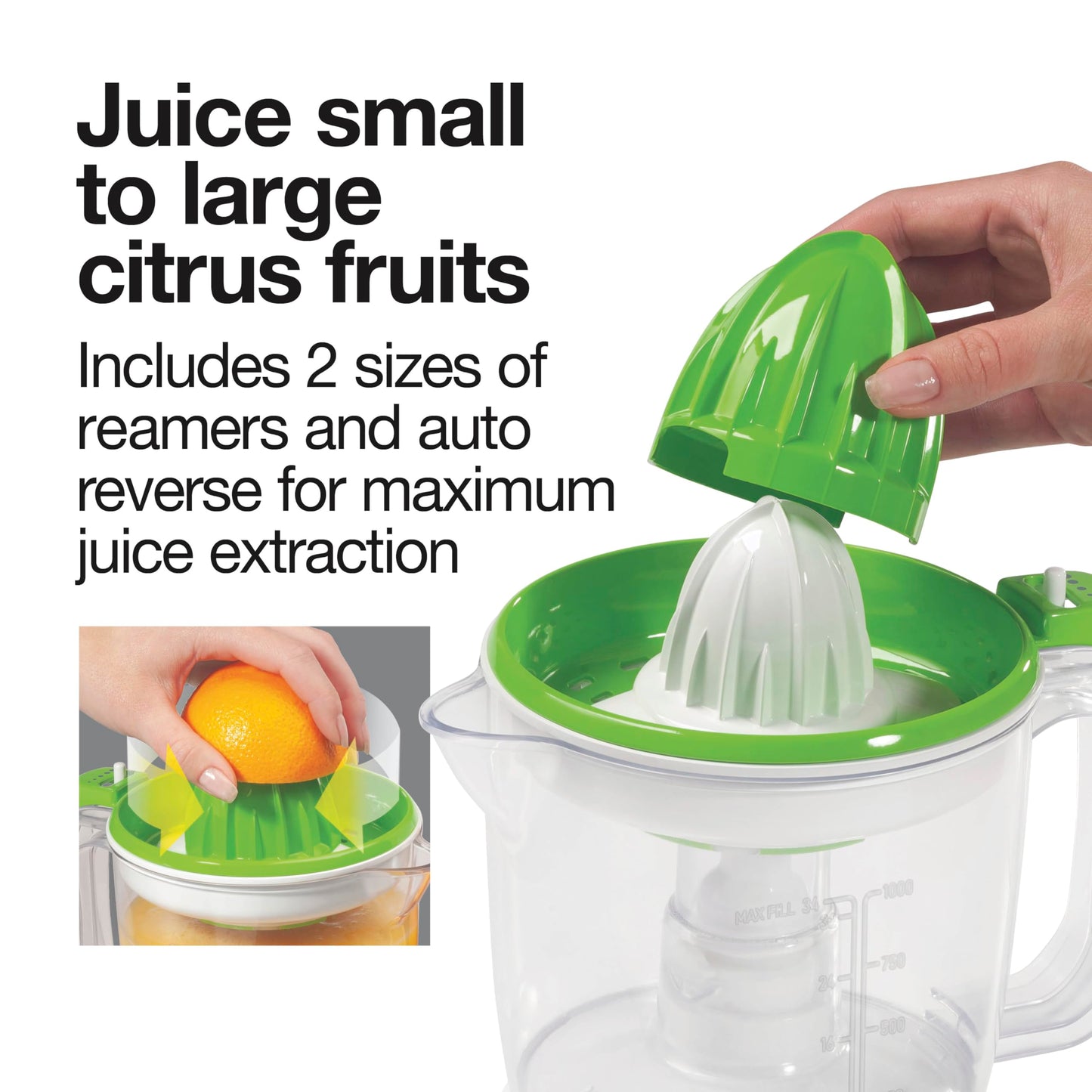 Proctor Silex Juicer Electric Citrus Juicer Machine, 34 oz., for Orange, Lemon, Grapefruit Juice, White and Green (66340)