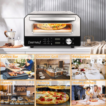 Electric Pizza Oven Indoor, Heats up to 800°F, 12” Pizzas in Minutes, Countertop Pizza Oven with 6 Touchscreen Presets, Pizza Stone and Pizza Peel Included,Stainless Steel Pizza Maker Machine for Home