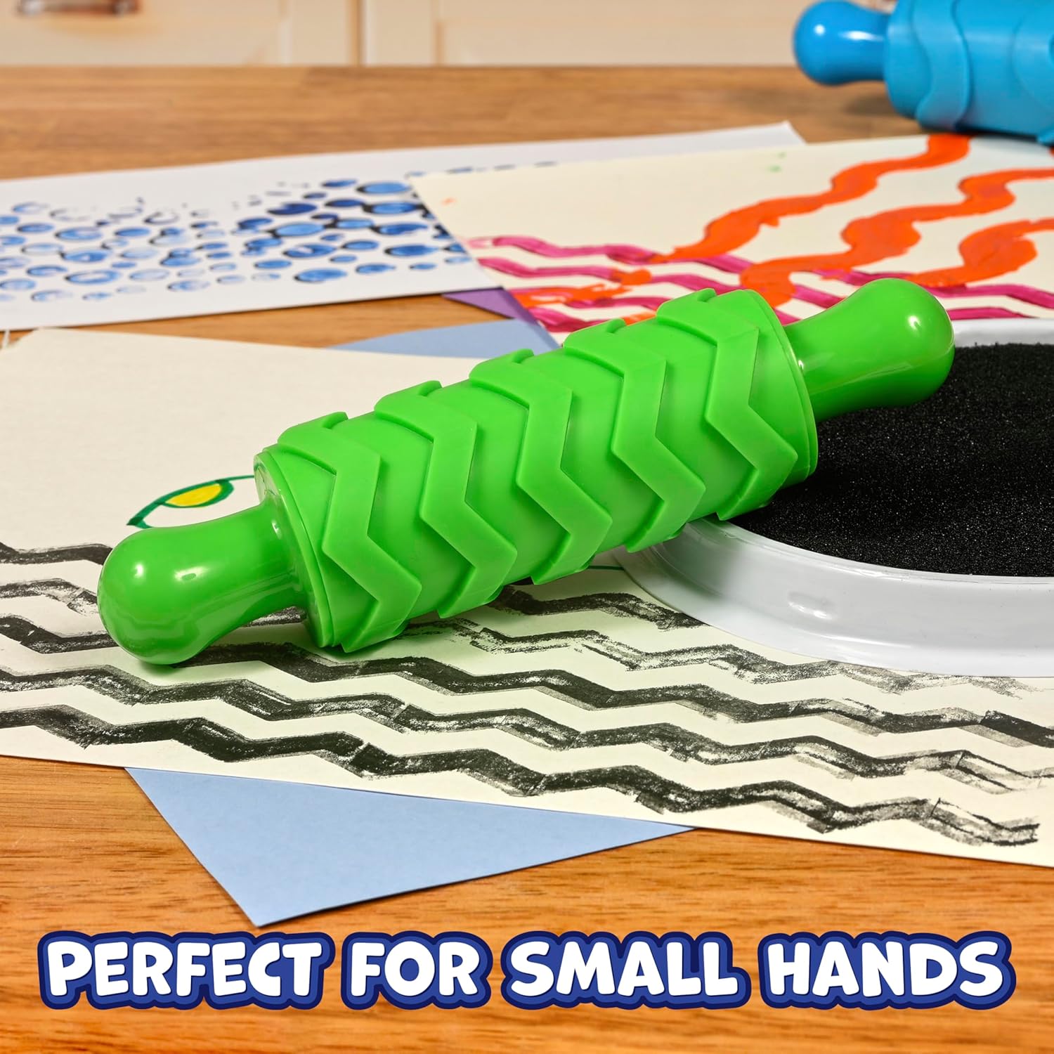 READY 2 LEARN Paint and Dough Texture Rollers | Set of 4 | Patterned Rolling Pins for Kids | Play Dough Accessories and Art Tools
