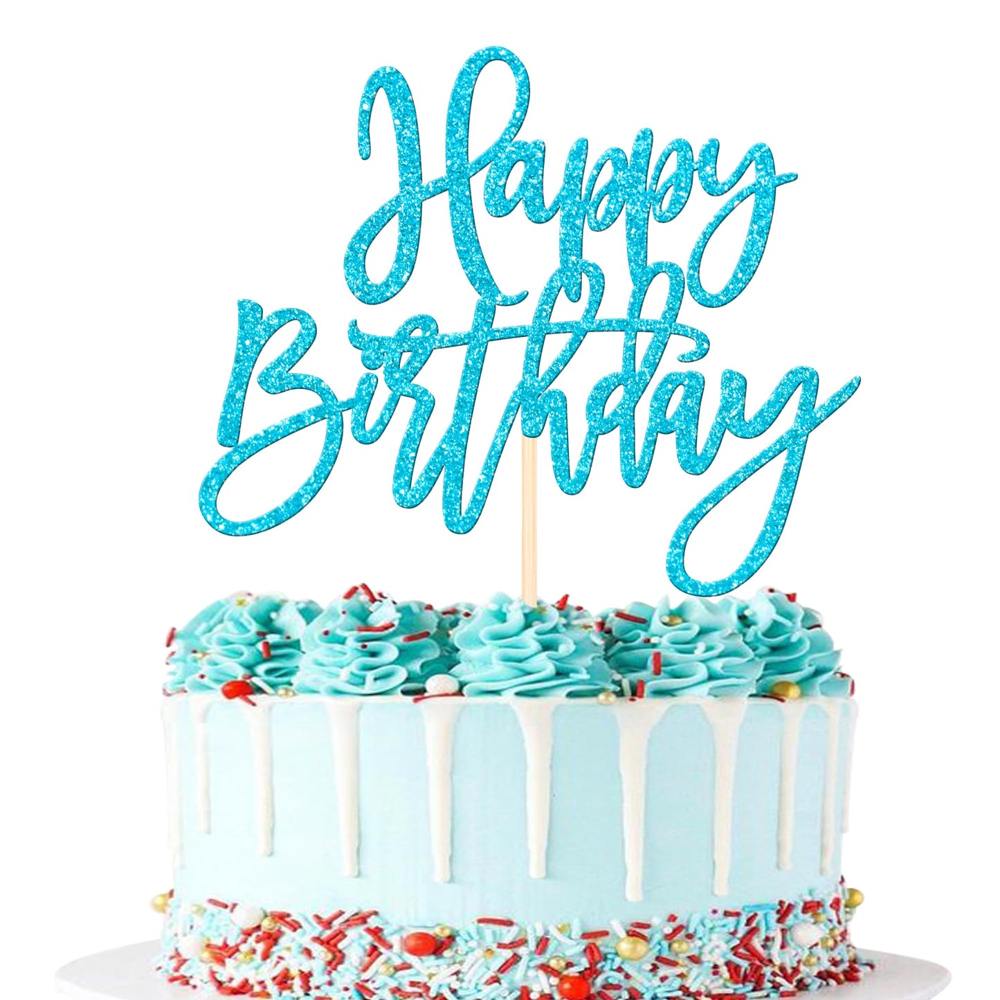 1 PCS Happy Birthday Cake Topper Glitter Cake Pick for Celebrating Anniversary Theme Party Cake Decorations Supplies Light Pink