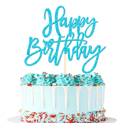 1 PCS Happy Birthday Cake Topper Glitter Cake Pick for Celebrating Anniversary Theme Party Cake Decorations Supplies Light Pink