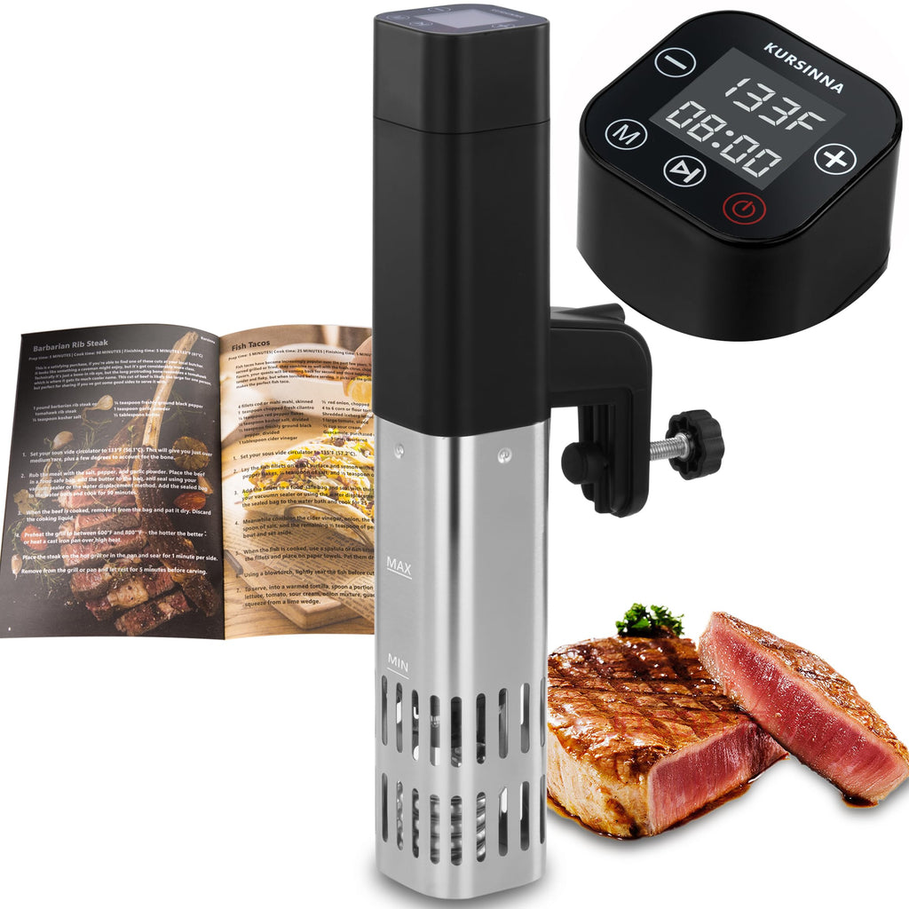 KURSINNA Sous Vide Machine, 1000 W Sous Vide Cooker, 15 dB Ultra-cichy cyrkulator zanurzeniowy z dokładnym cyfrowym timerem temperatury, IPX7 Wodoodporny precyzyjny garnek