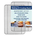 Ultra Cuisine Oven-Safe, Dishwasher-Safe 100% Stainless Steel Cooling and Baking Rack Set Heavy Duty Tight-Wire - 11.5 x 16.5-inch - Set of 2 - Half Sheet Pan Cooling Racks