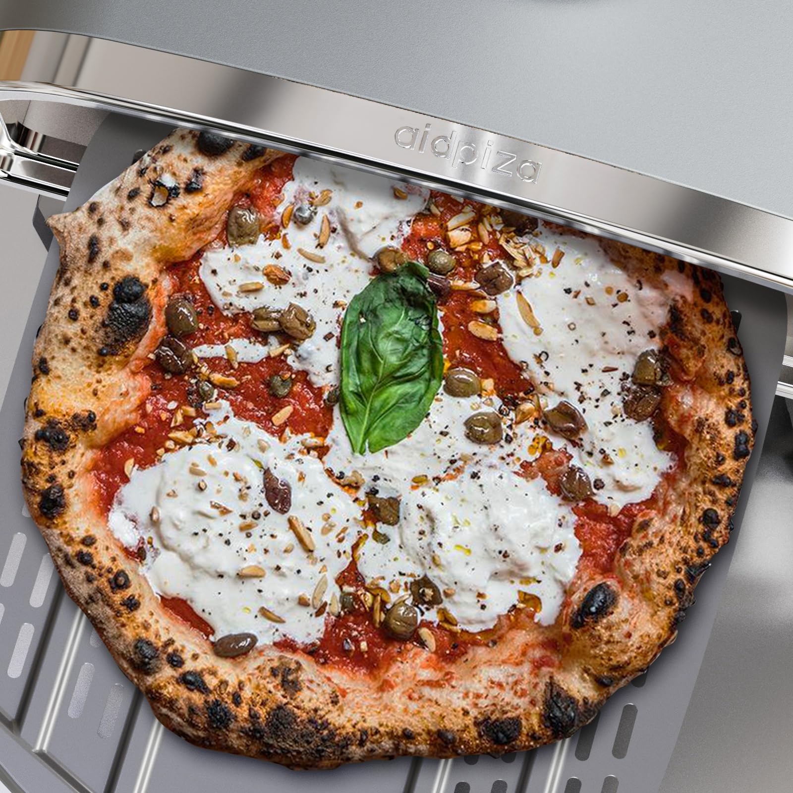 aidpiza Pizza Oven Outdoor 12" Wood Fired Pizza Ovens Pellet Pizza Stove for Outside, Portable Stainless Steel Pizza Oven for Backyard Pizza Maker Portable Mobile Outdoor Kitchen (Swivel Grey)