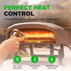 Piec do pizzy NutriChef Outdoor z obracającym się o 360° kamieniem do pizzy | Regulowane pokrętło do regulacji temperatury, w zestawie łopata do pizzy, kamień i regulator z wężem | Piecze pizzę o średnicy 12 cali w 60 sekund | 25,2 x 16,1 x 14 cali