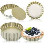 Tessco 16 Pieces Mini Tart Pans with Removable Bottom Nonstick Quiche Mini Pie Tart Pans Bakeware Mold Fluted Side for Pies(Black Gray Round,3 Inch)