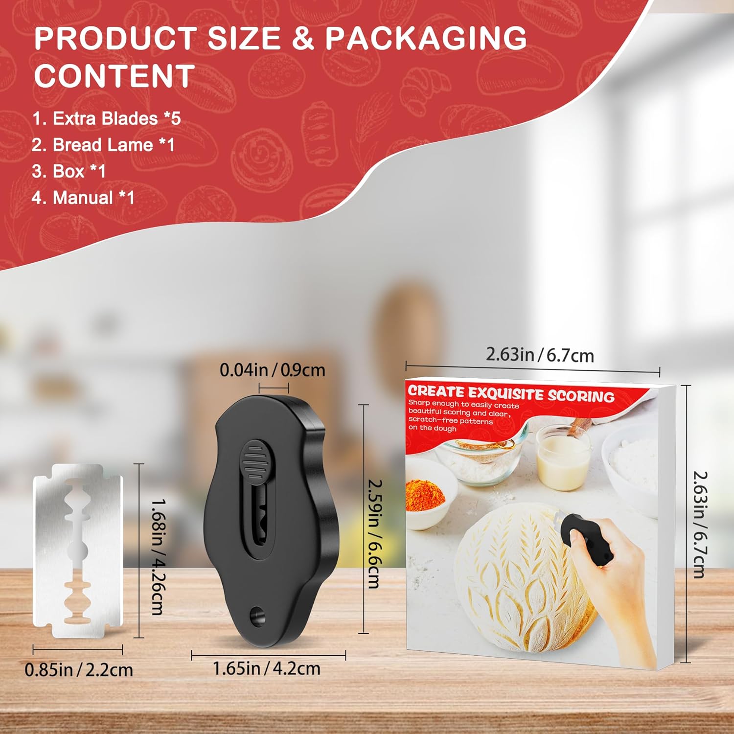 Magnetic Bread Lame Dough Scoring Tool, Professional Sourdough Scoring Tool for Sourdough Bread Baking, Bread Making Knife, Extractable Bread Scoring Tool with 5 Razor Blades&Scoring Patterns Booklet
