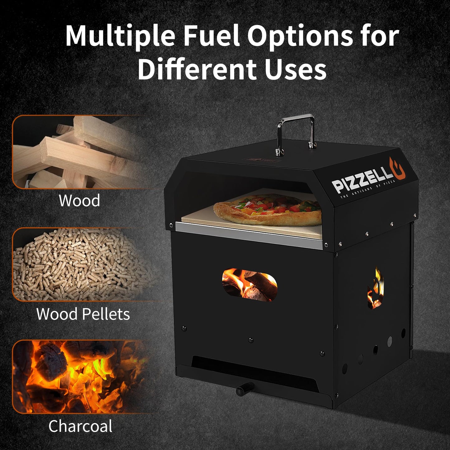 PIZZELLO Outdoor Pizza Oven 4 in 1 Wood Fired 2-Layer Detachable Outside Ovens With Pizza Stone, Pizza Peel, Cover, Cooking Grill Grate, Pizzello Gusto