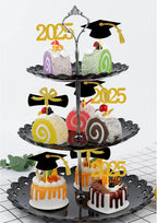 2025 Graduation Cupcake Toppers, 48 PCS Food/Appetizer Picks For Graduation Party Mini Cake Decorations, Diploma, 2025, Grad Cap Set 48 Pieces (01 Gold)