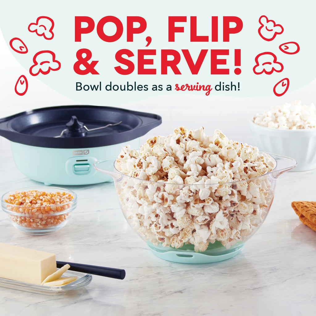DASH SmartStore™ Maszyna do mieszania popcornu, 3QT Elektryczna maszyna do popcornu na gorący olej z przezroczystą misą, 12 filiżanek - Aqua