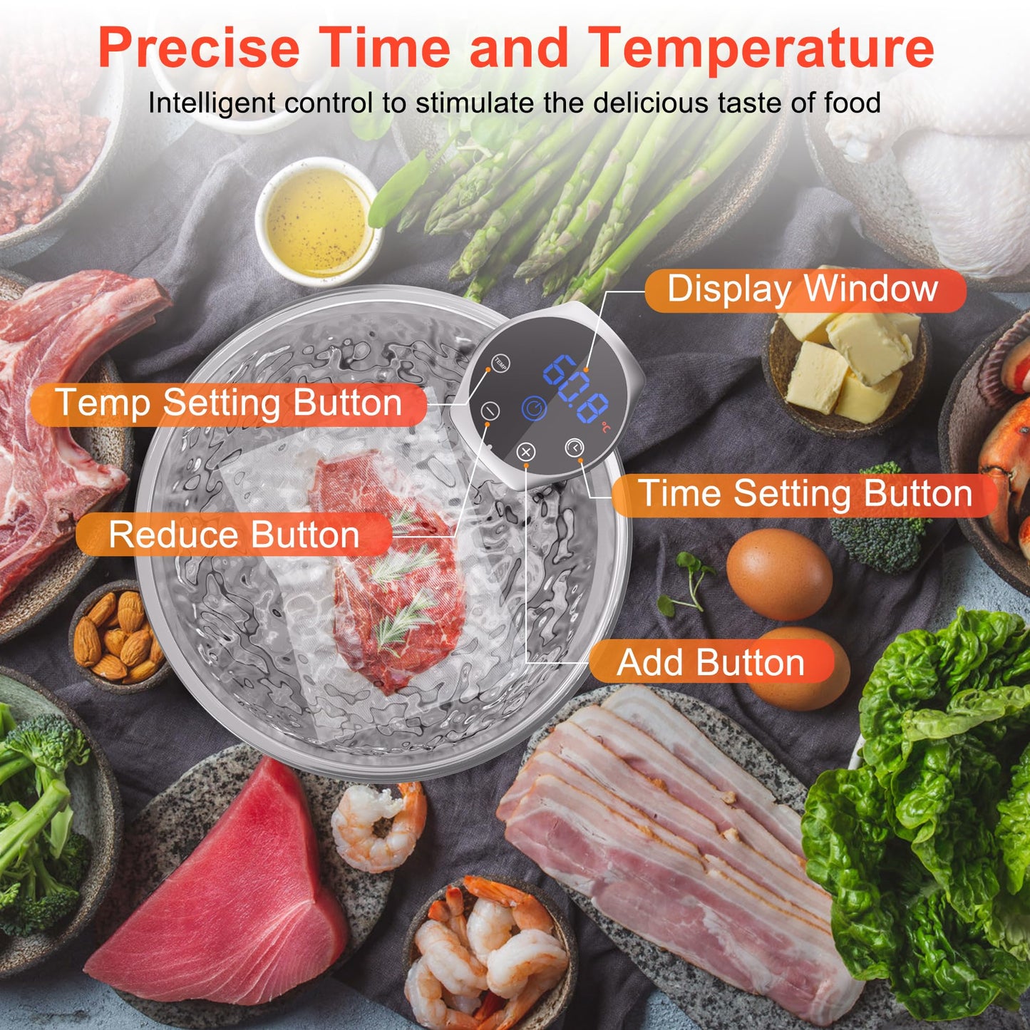 Sous Vide Machine, Sous Vide Cooker 1100W, Immersion Circulator Precisional Cooker with Touch Control, Accurate Temperature, Fast Heating, Time Control, Ultra-quiet, IPX7 Waterproof