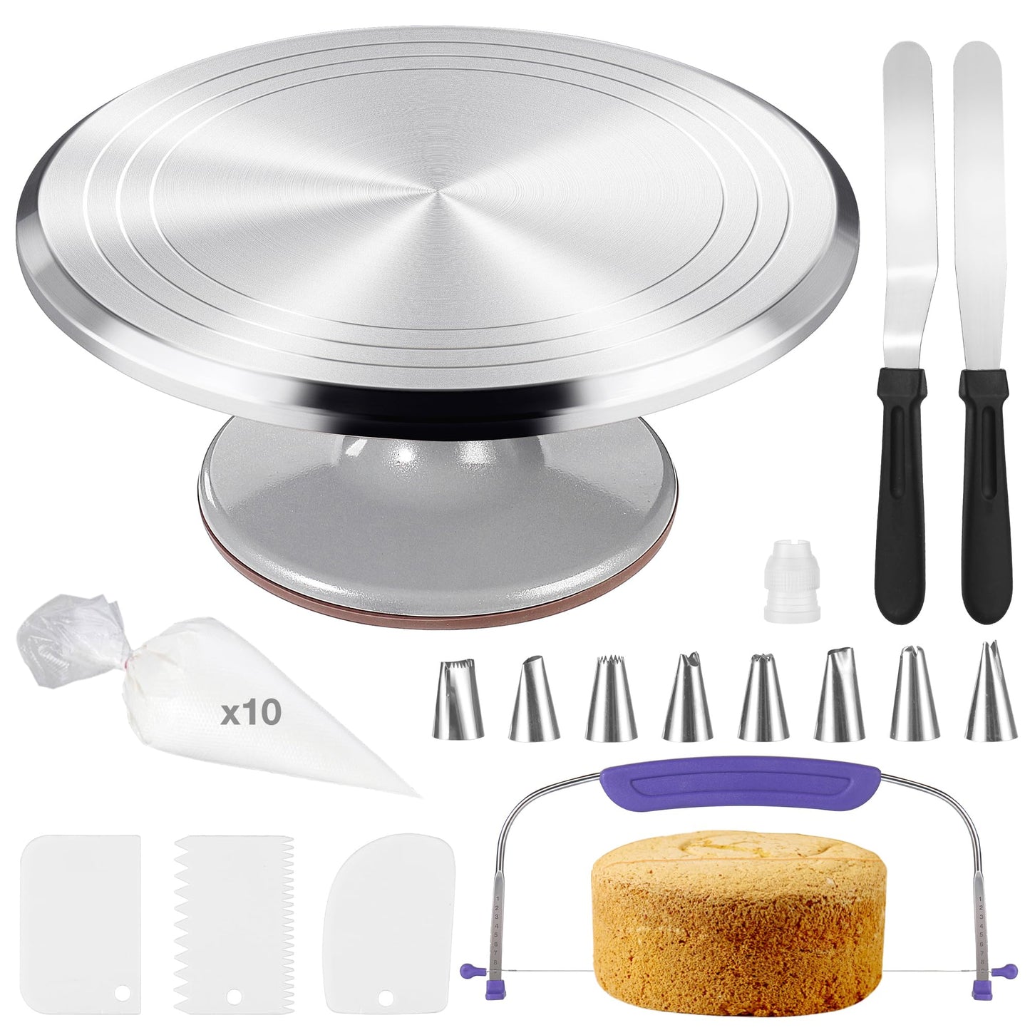 12 Inch Round Aluminum Revolving Cake Decorating Stand,Cake Turntable, Rotating Cake Stand,for Cake,Pastries and Cake Decorations
