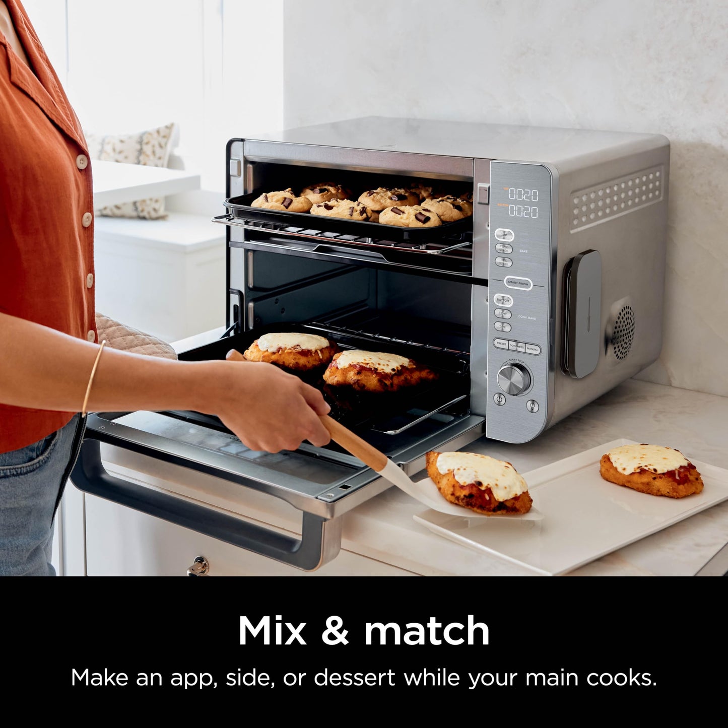 Ninja Countertop Oven Double Stack XL & Air Fryer with Pro Cook System, 12-in-1, Flexdoor, FlavorSeal, SMART FINISH with DualZone Technology, Air Fryer, Bake, Broil, Reheat, Stainless Steel, DCT651