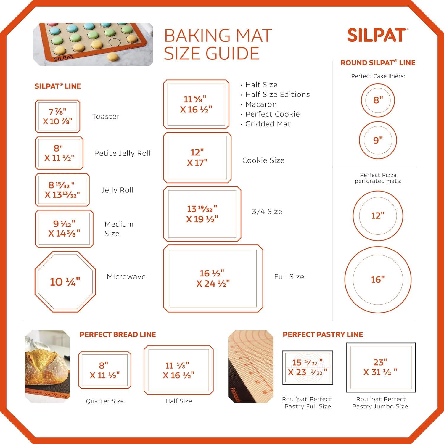 Silpat Premium Non-Stick Silicone Baking Mat, Half Sheet Size, 11-5/8 x 16-1/2, Orange