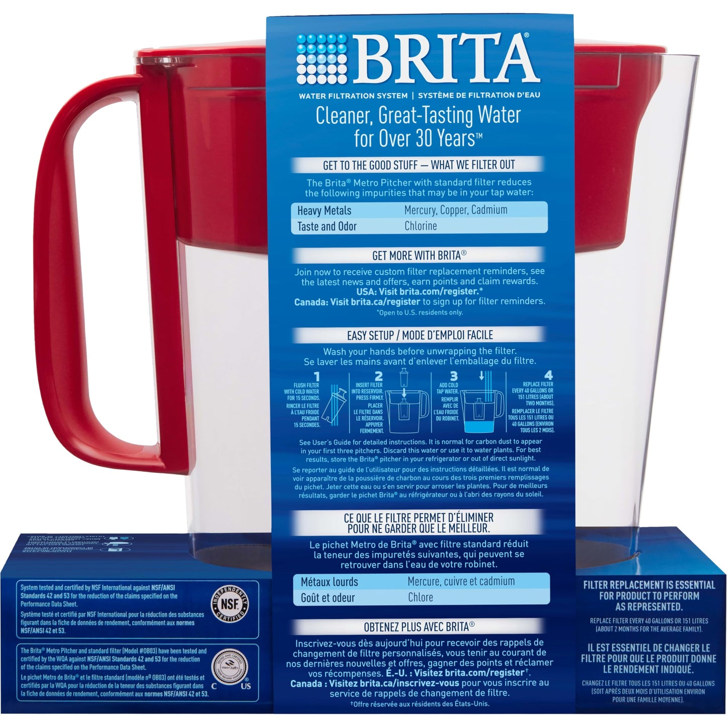 Brita Metro Water Filter Pitcher, BPA-Free Water Pitcher, Replaces 1,800 Plastic Water Bottles a Year, Lasts Two Months or 40 Gallons, Includes 1 Filter, Kitchen Accessories, Small - 6-Cup Capacity