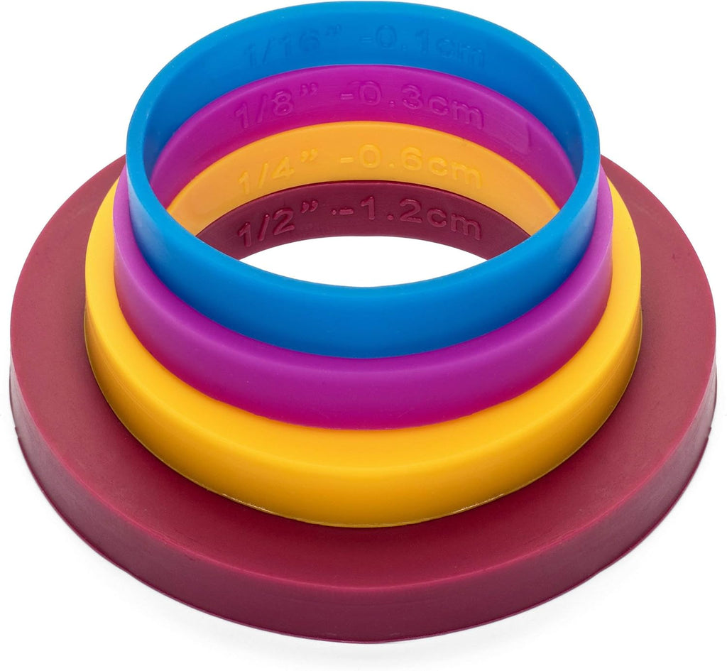 Rolling Pin Guide Ring Spacer Bands (8 Piece Set) Multicolored Flexible Silicone Slip On Baking Accessories Fit 1 3/4” to 2” Wide Dough Rollers