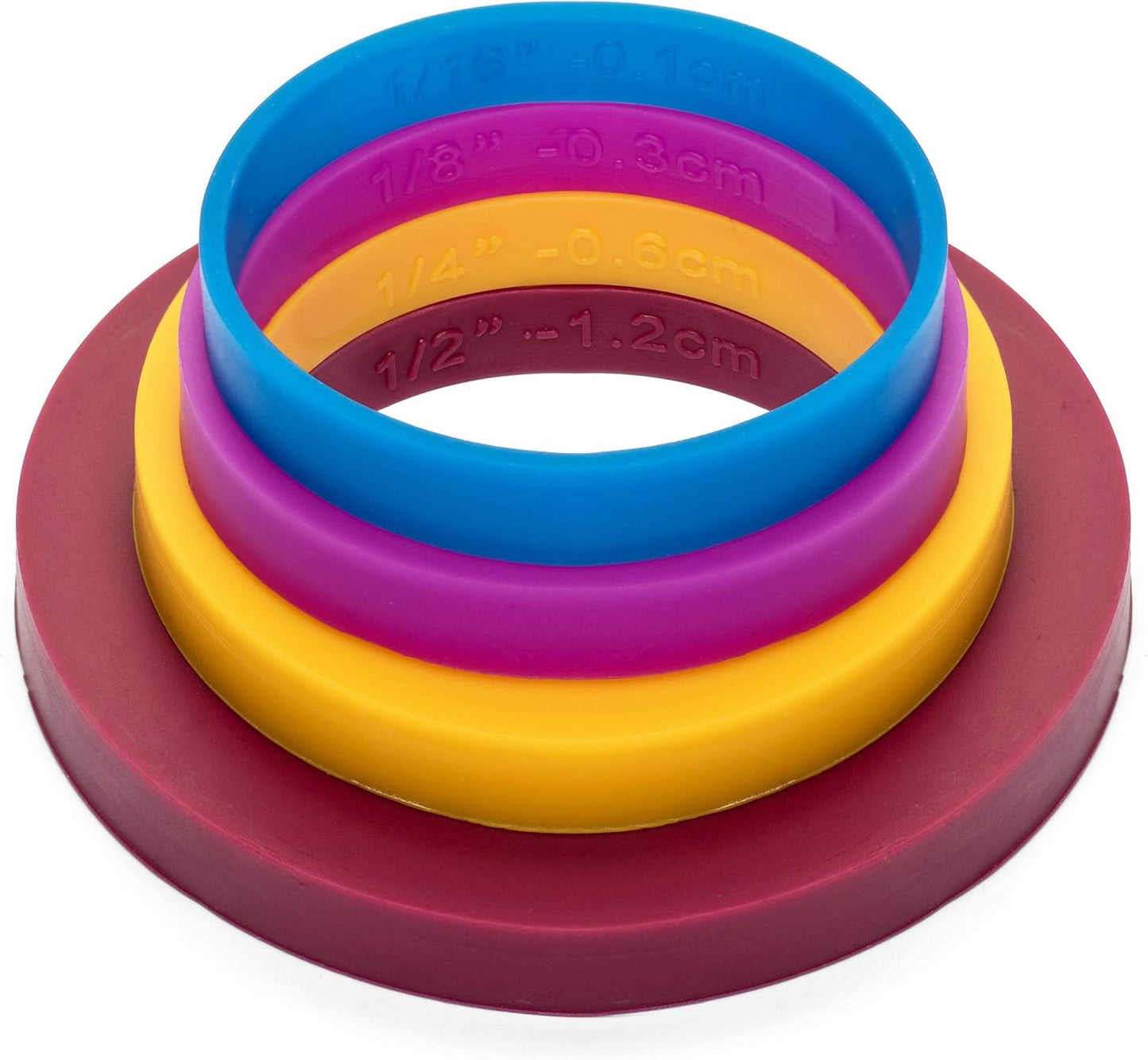 Rolling Pin Guide Ring Spacer Bands (8 Piece Set) Multicolored Flexible Silicone Slip On Baking Accessories Fit 1 3/4” to 2” Wide Dough Rollers