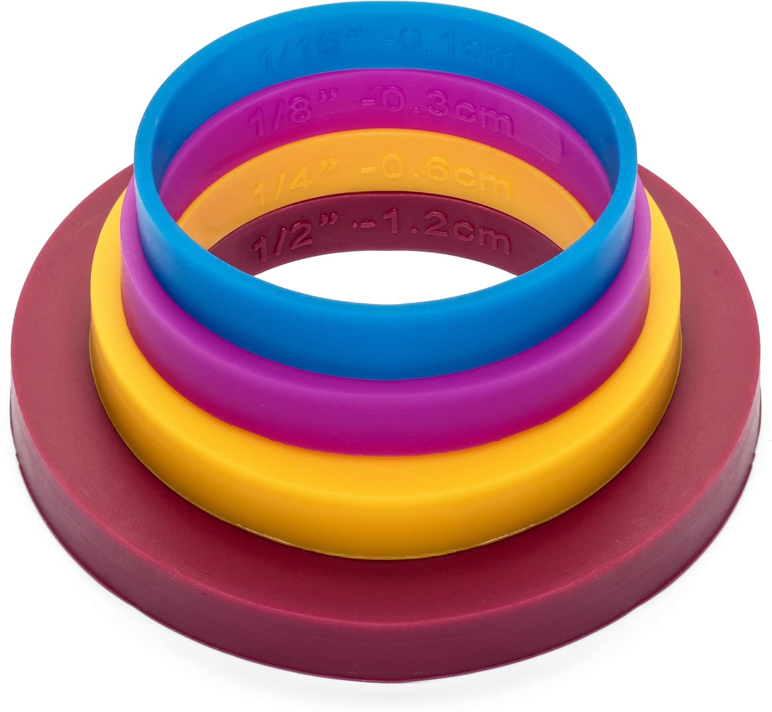 Rolling Pin Guide Ring Spacer Bands (8 Piece Set) Multicolored Flexible Silicone Slip On Baking Accessories Fit 1 3/4” to 2” Wide Dough Rollers