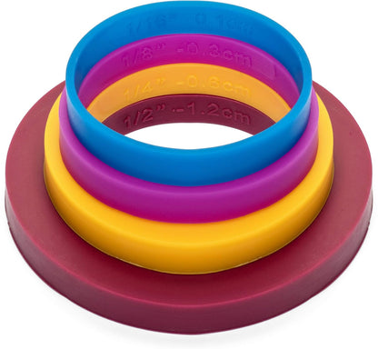 Rolling Pin Guide Ring Spacer Bands (8 Piece Set) Multicolored Flexible Silicone Slip On Baking Accessories Fit 1 3/4” to 2” Wide Dough Rollers