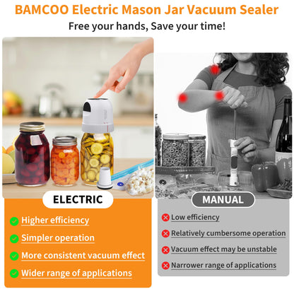 3 in 1 Electric Mason Jar Vacuum Sealer Kit, Auto Stop Jar vacuum Sealer for Mason Jars Vacuum Sealer for Jars Wide & Regular Mouth & Sous Vide Bags Compact Vacuum Sealer Vacuum Sealer for Food White