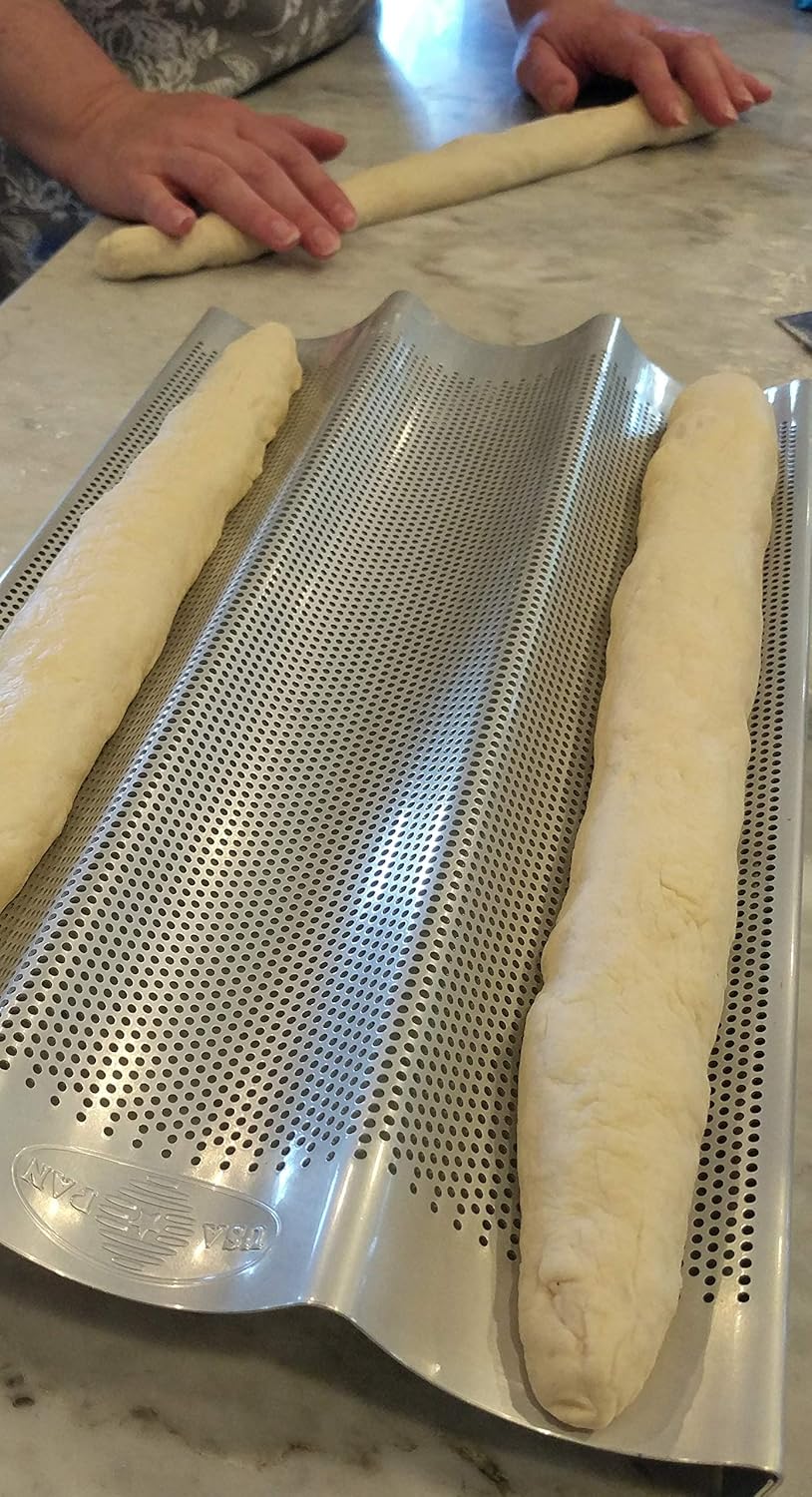 USA Pan Bakeware Aluminum Perforated Nonstick French Baguette Bread Pan, 3-Loaf