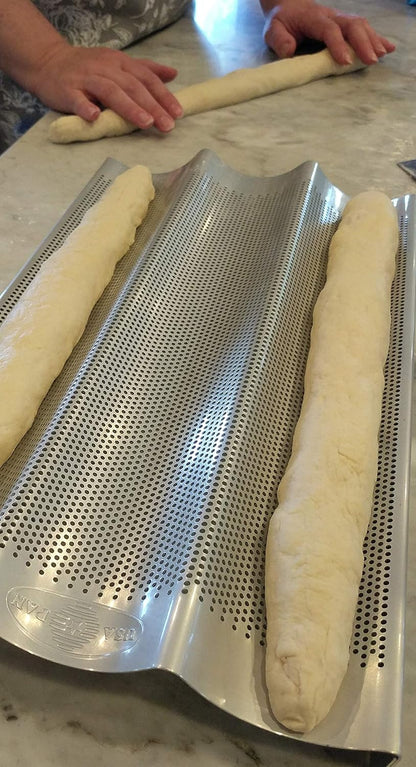 USA Pan Bakeware Aluminum Perforated Nonstick French Baguette Bread Pan, 3-Loaf