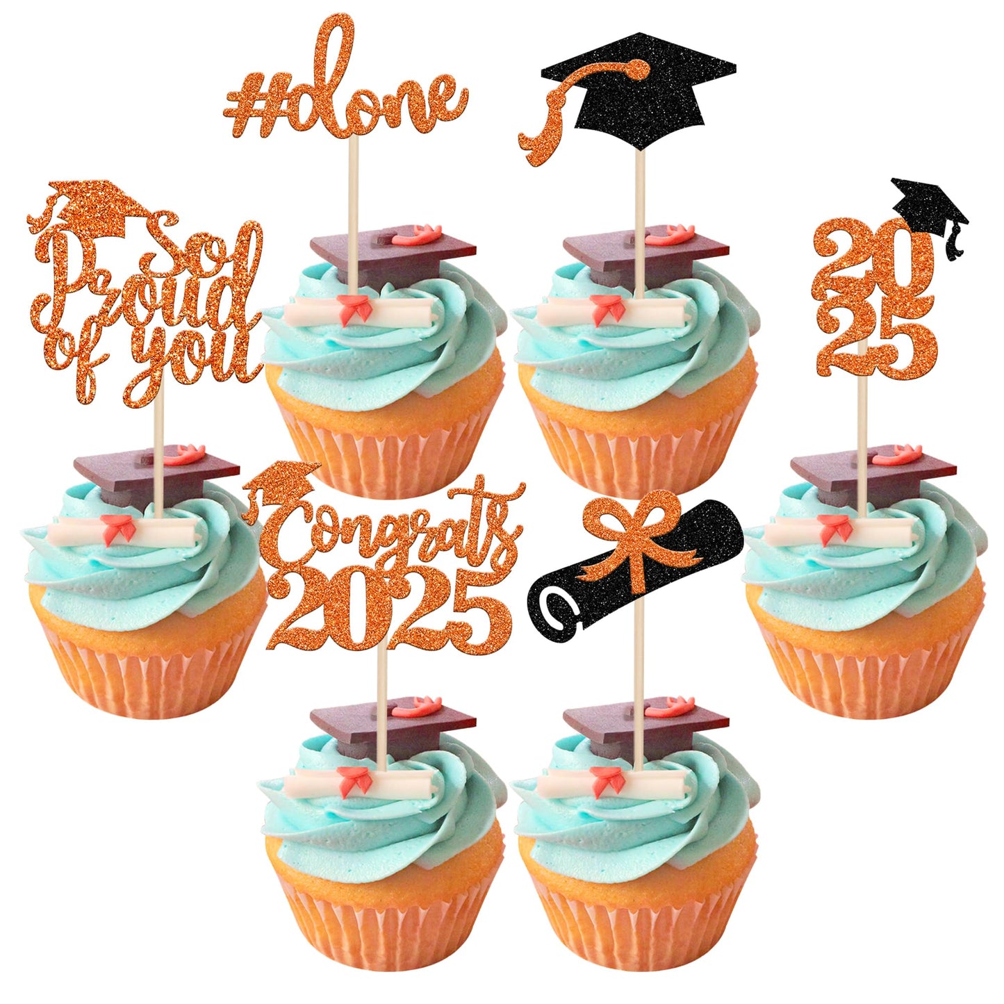 24 PCS 2025 Graduation Cupcake Toppers Glitter Diploma Congrats Grad Cap Cupcake Picks Class of 2025 Cake Decorations for 2025 Graduation Theme Party Supplies Pink