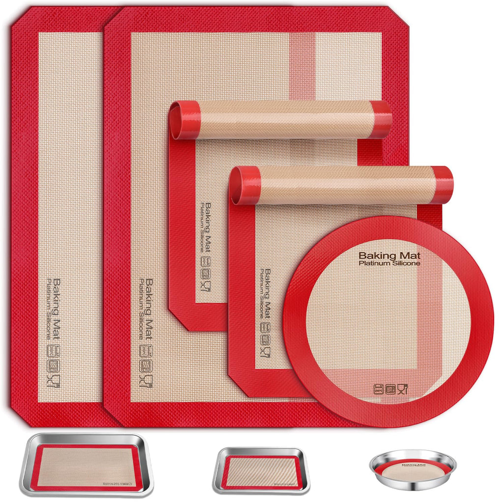 Sopito 5PCS Non Stick Platinum Silicone Baking Mat for Half Sheet & Quarter Baking Sheet and 9'' Pizza Pan, Reusable & Food Safe Heat Proof Up to 480℉ Cooking Mat, Grey